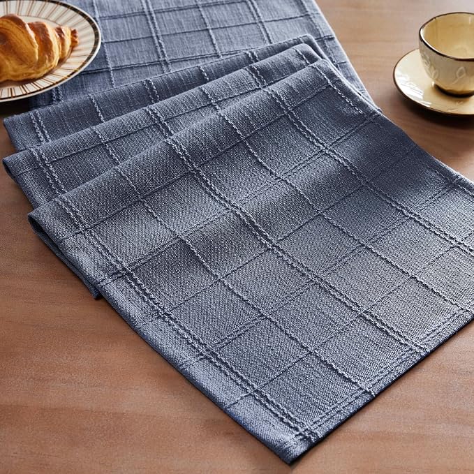 Linen Checked Farmhouse Table Runner, 13x90 Inches Blue | Raised Grid Design by ZEEMARTONLINE