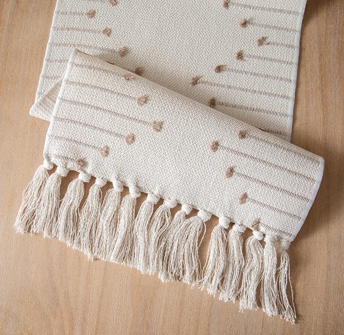 Boho Table Runner 13 x 60 Inch Long Natural Cotton Woven Runner - Image 5