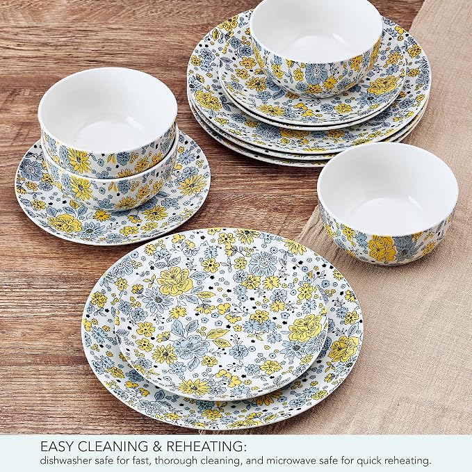 Pfaltzgtraff Vibrant Garden 12 Piece Floral Stoneware Dinnerware Plate Bowl - Image 5