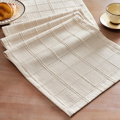 Linen Checked Farmhouse Table Runner, 13x48 Inches Neutral Beige | Raised Grid by ZEEMARTONLINE