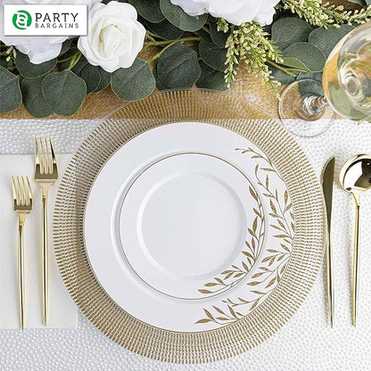 PARTY BARGAINS 13-Inch Charger Plates - 96 Pack, Clear Gold Textured Rim, Heavy-Duty Disposable Chargers for Elegant Dining - Ideal for Weddings and Formal Events