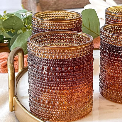Kate Aspen Beaded Amber Drinking Glasses Set of 6-10 oz Vintage Glassware - Image 4