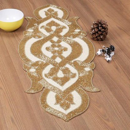 Lightnpro Infinity Beaded Table Runner 13x36 Inch Gold Ivory - Image 3