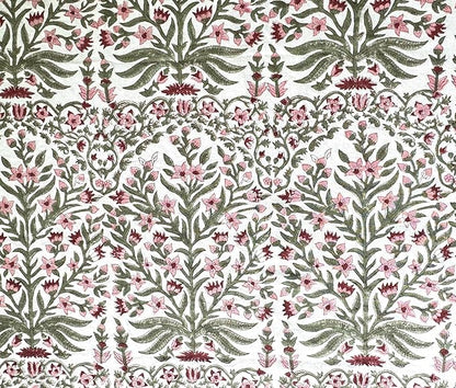 ATOSII Nargis Pink 100% Cotton Rectangle Boho Spring Summer Tablecloth, Handblock Floral Table Cloth Linen for Kitchen Dining I Parties Wedding Outdoors Easter I 72 X 120 Inches I 10 Seater