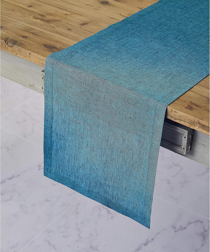 Solino Home 100% Pure Linen Dining Table Runner Teal, Athena 14 x 132 in | by SolinoHome