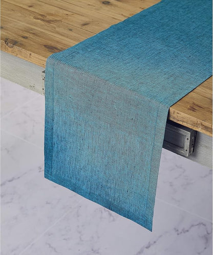 Solino Home 100% Pure Linen Dining Table Runner Teal, Athena 14 x 132 in | by SolinoHome