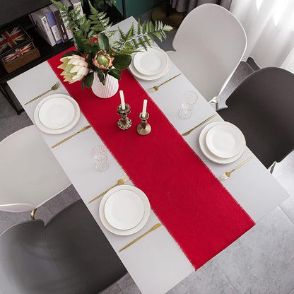 Christmas Table Runner with Fringe- 14x72 Inch Red, 100% Pure Linen Christmas - Image 6