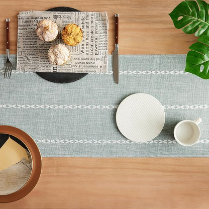 Braided Farmhouse Table Runner, Braided Dusty Blue 13x108 Inch, Cotton Linen - Image 4
