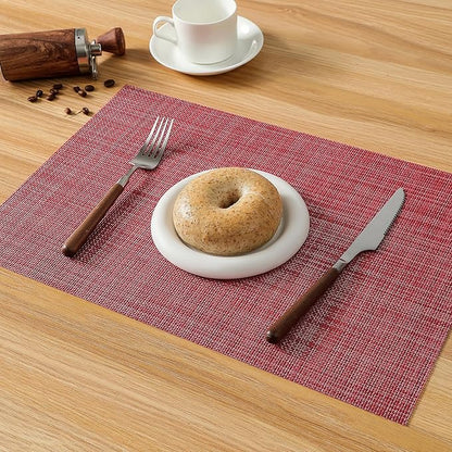 Leetaltree Red Placemats Set of 12 - Heat Resistant Non-Slip Place mats for Dining Table, Washable Durable PVC Vinyl Woven Table Mats（Red, 12）