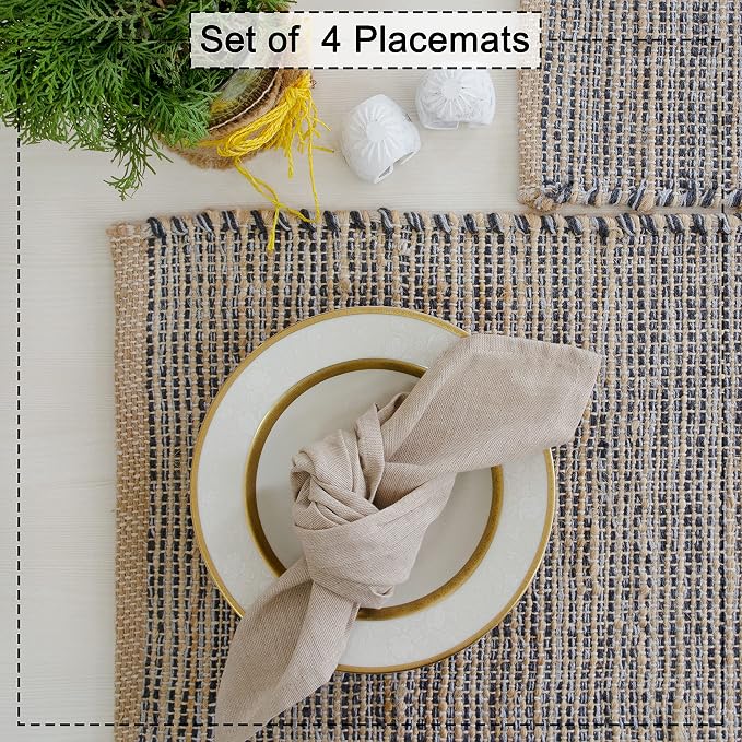 Natural Jute & Grey Placemats, 13x19 Inch Dining Table Placemats - Image 6
