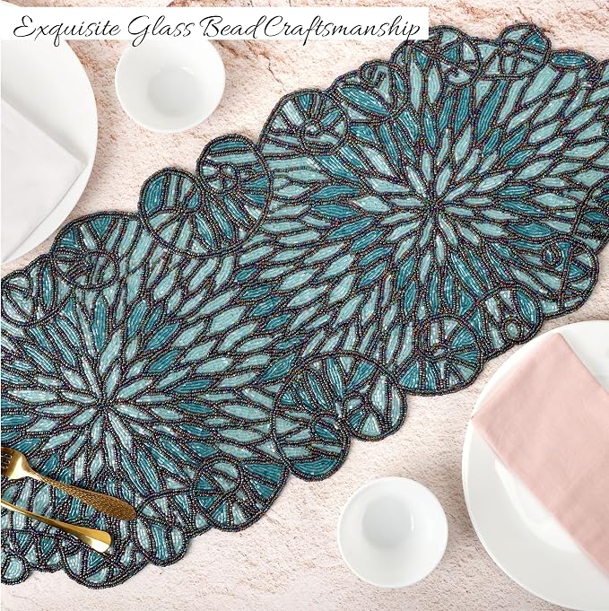 Handmade Beaded Table Runner 13 x 36 Inch, Decorative Glass Bead Table Runner - Image 2