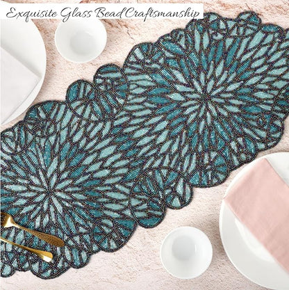 Handmade Beaded Table Runner 13 x 36 Inch, Decorative Glass Bead Table Runner - Image 2