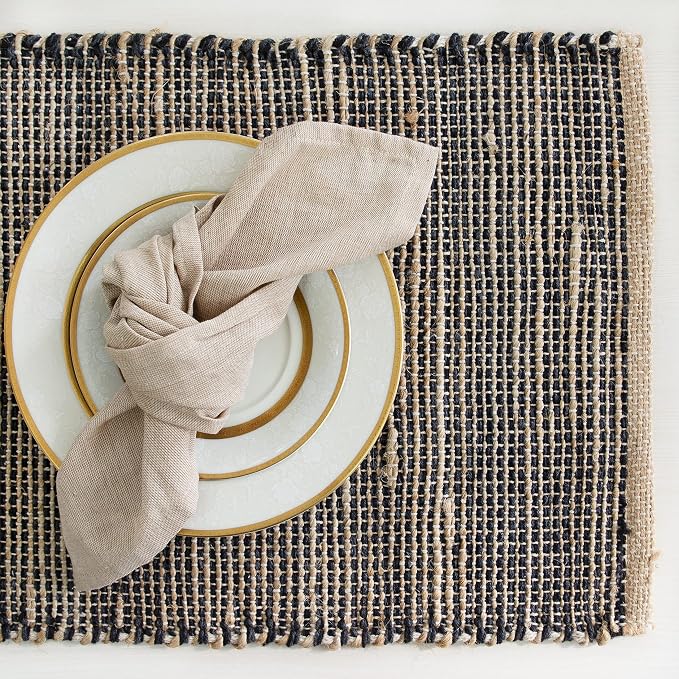 Natural Jute & Black Placemats, 13x19 Inch Dining Table Placemats - Image 9