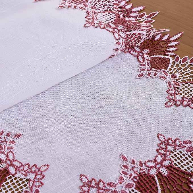 White Sheer Lace Table Runner Dark Red 108" Christmas Table Runners | Christmas - Image 6