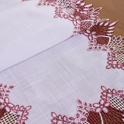 White Sheer Lace Table Runner Dark Red 120" Christmas Table Runners | Red White - Image 5