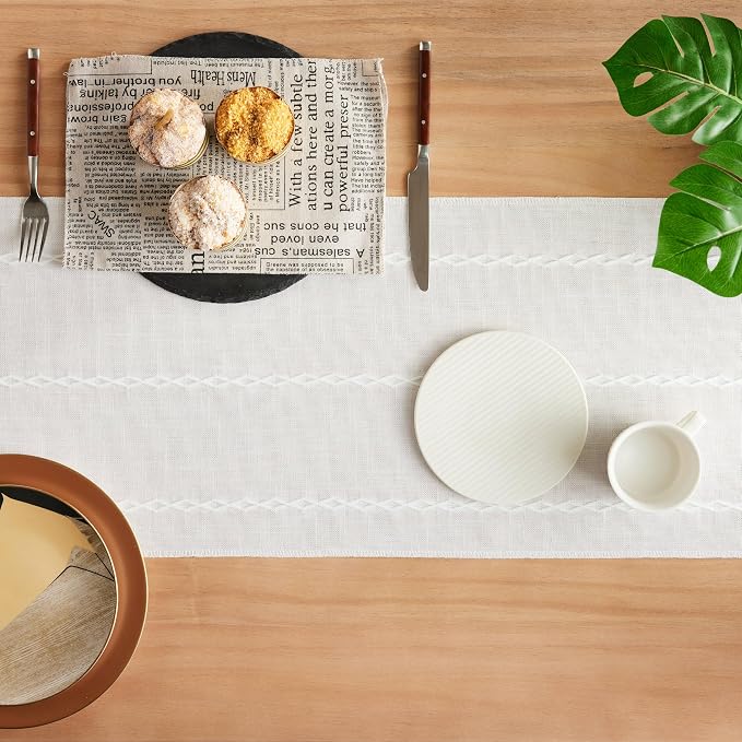 Braided Farmhouse Table Runner, Braided White 13x36 Inch, Cotton Linen Table - Image 4