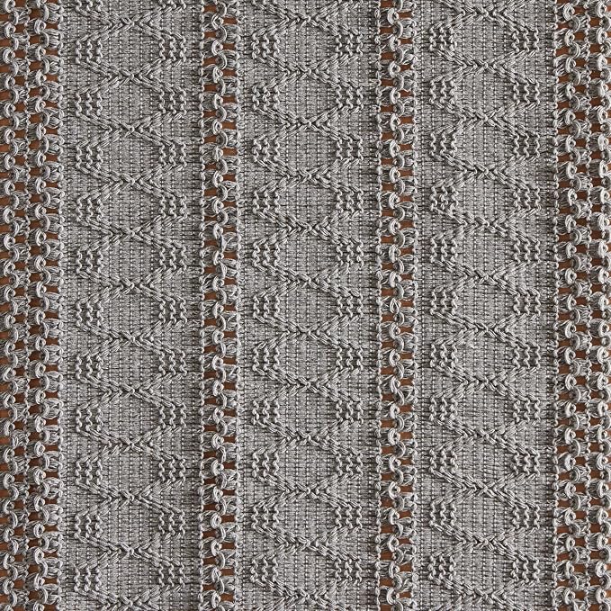Macrame Style Boho Table Runner, 12x48 Inch Grey | Woven Boho Table Runner - Image 6