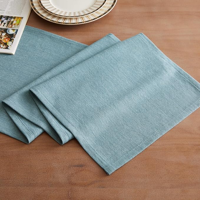 Rustic Cotton Linen Table Runner, 13x90 Inches River Blue | Farmhouse Style - Image 2