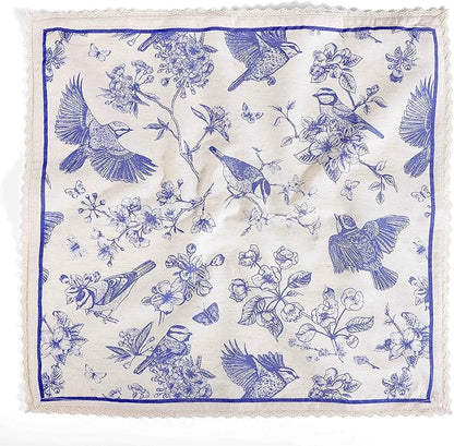 FINGERCRAFT Dinner Cloth Napkin Cotton Linen Blend 4 Pack Mitered Corners with Elegant Lace for Everyday Use Napkins are Pre Shrunk and Good Absorbency (Toile, 20in x 20in)