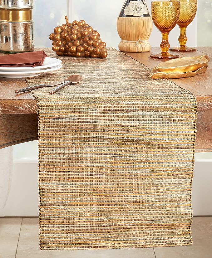 Saro Lifestyle Melaya Collection Shimmering Woven Nubby Table Runner - Image 3