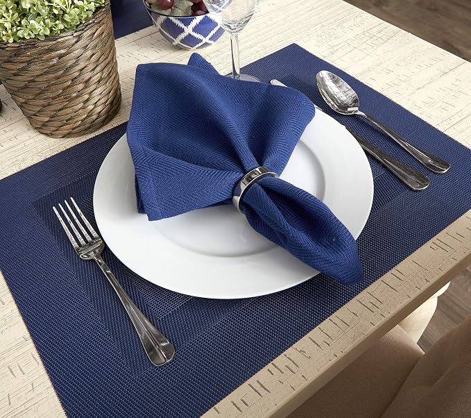 DII PVC Tabletop Collection Woven Indoor/Outdoor, Placemat Set, Nautical Blue - Image 3