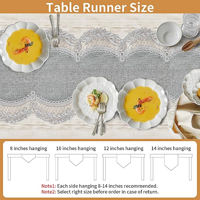 Elegant Vintage Lace Table Runner 60 inches Long Grey Silver - Image 7