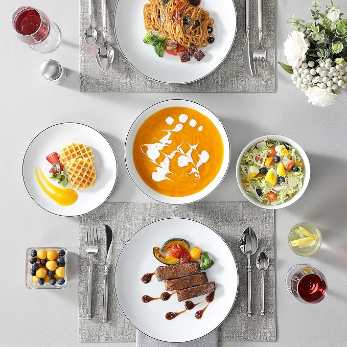 MALACASA 24-Piece Porcelain Dinnerware Set, - Image 6
