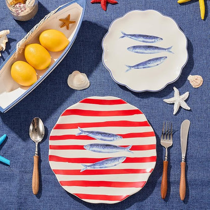 Bico Ocean Wonders Scalloped Salad Plates Set of 4, 8.75 Inch Ceramic Dessert - Image 4