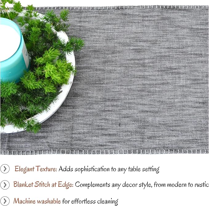 Dining Table Placemats with Decorative Stitched Edge Textured Cotton Cloth - Image 4