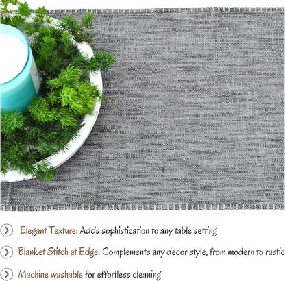 Dining Table Placemats with Decorative Stitched Edge Textured Cotton Cloth - Image 4
