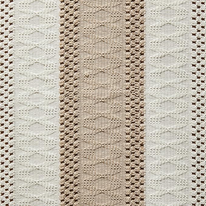 Macrame Style Bicolor Stitching Table Runner 14x108in Taupe | Woven Boho Table - Image 6