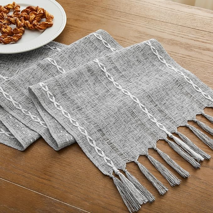 Hemstitched Farmhouse Table Runner, Charcoal 13x108 Inch, Cotton Linen Table - Image 7