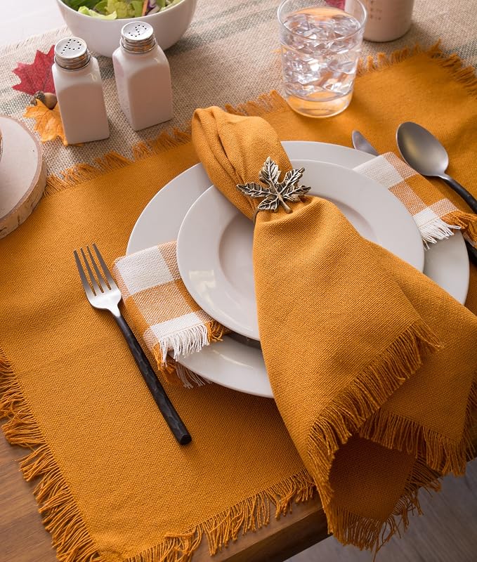 DII Everyday Collection, Fringed Solid Tabletop, Placemat Set, Pumpkin Spice - Image 5