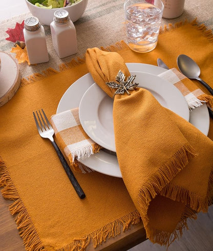DII Everyday Collection, Fringed Solid Tabletop, Placemat Set, Pumpkin Spice - Image 5