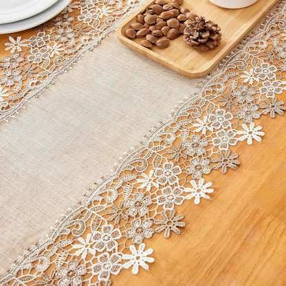 Natural Beige Floral Lace Table Runner Dresser Scarf | Rustic Farmhouse Style - Image 6