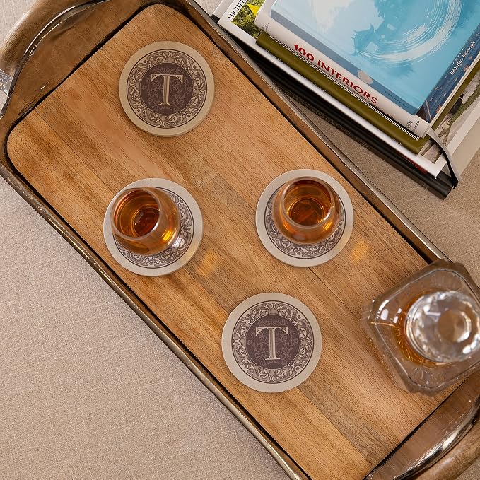 Thirstystone Monogram Round Natural Sandstone Coaster 4 Pack | 4" Diameter - Image 2