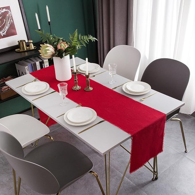 Christmas Table Runner with Fringe- 14x72 Inch Red, 100% Pure Linen Christmas - Image 4