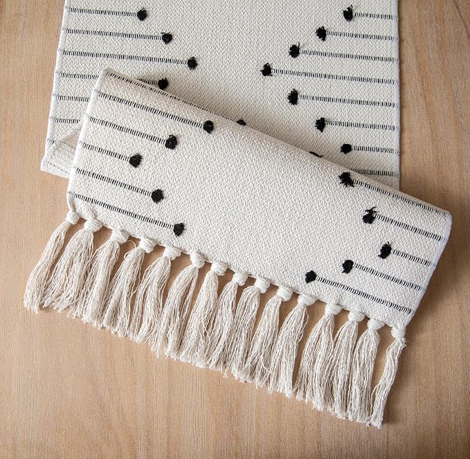 Boho Table Runner 13 x 48 Inch Long Natural Cotton Woven Runner - Image 5