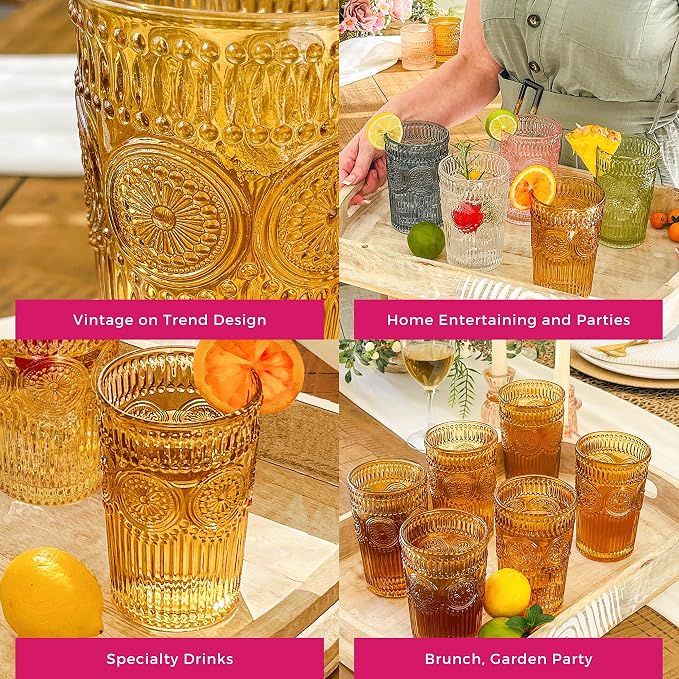 Kate Aspen Vintage Textured Amber Striped Drinking Glasses Set of 6-13 oz - Image 5