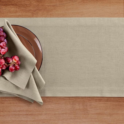 Solino Home 100% Linen Dining Table Runner Khaki Woven, Fete 14 x 72 in | Table - Image 3