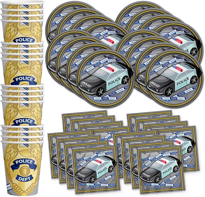 Police Department Cop Birthday Party Supplies Set Plates Napkins Cups Tableware by BirthdayGalore