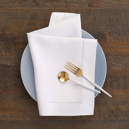 Solino Home White Linen Napkins Set of 6-100% Pure Linen Hemstitch Dinner Napkins 20 x 20 Inch for Winter, Valentines, Spring, Easter - Classic Hemstitch