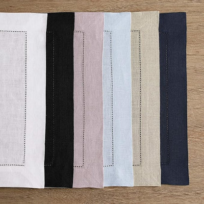 Solino Home Linen Cloth Placemats Set of 6-100% Pure Linen Hemstitch Pink Placemats 14 x 19 Inch - Classic Hemstitch Table Place Mats for Valentines, Spring, Easter
