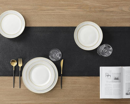 Linen Textured Border Table Runner, 14 x 90 Inch Black | Mitered Corner Design - Image 4