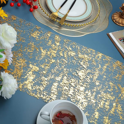 Snowkingdom Glitter Metallic Gold Table Runner 11"x108" Thin Mesh Sparkle - Image 3