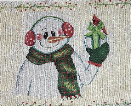 DaDa Bedding Magical Snowman Placemats - Set of 4 Festive Holiday White Tapestry - Cotton Linen Woven Dining Table Mats - 13” x 19” (9733)