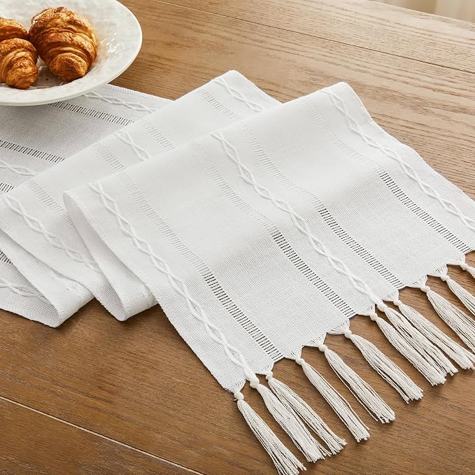 Christmas Table Runner, Hemstitched Farmhouse Cotton Linen Boho Table Runners - Image 7
