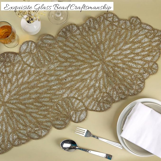 Hand Beaded Table Runner 13 x 36 Inch, Decorative Glass Bead Table Runner - Image 2