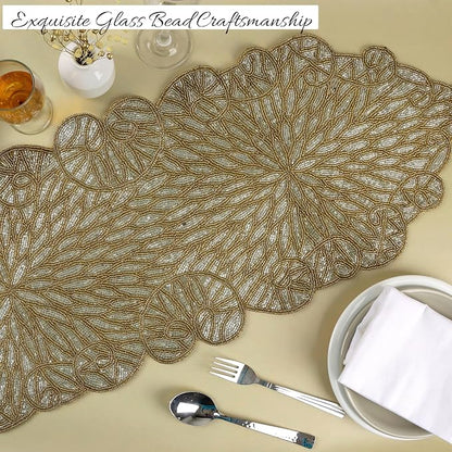 Hand Beaded Table Runner 13 x 36 Inch, Decorative Glass Bead Table Runner - Image 2