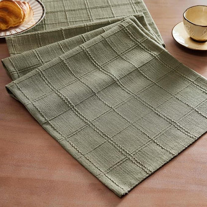 Linen Checked Farmhouse Table Runner, 13x60 Inches Olive | Raised Grid Design by ZEEMARTONLINE